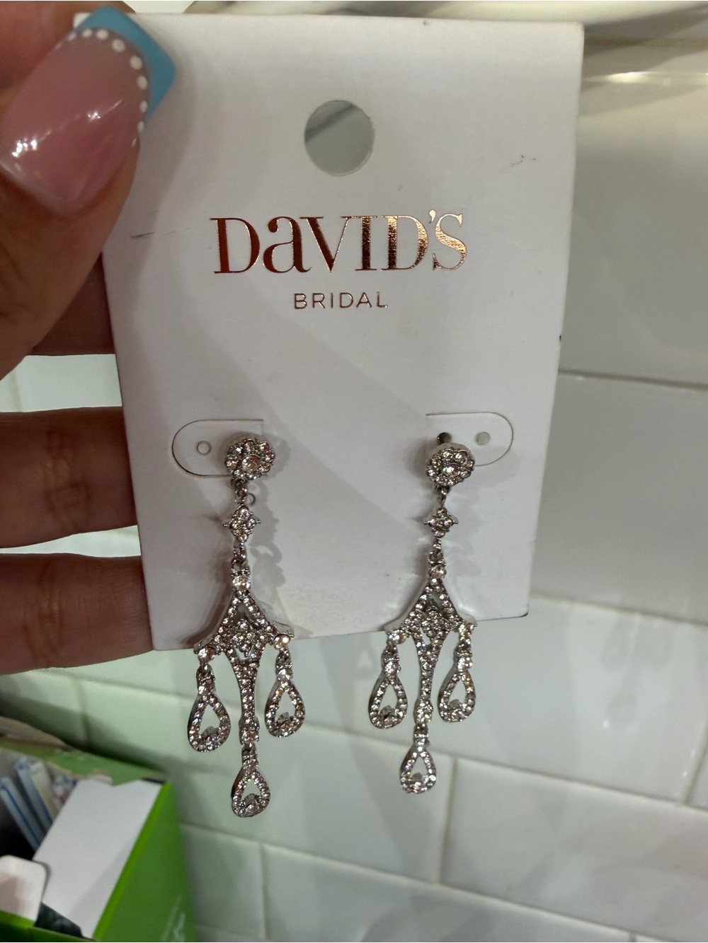David's Bridal Silver Crystal Chandelier Drop Earrings NWT